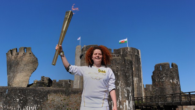 Bronwen Davies in front of Caerphilly Castle 