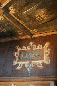 Detail of painted wall and ceiling inside Bed Chamber at Edinburgh Castle where Mary Queen of Scots gave birth to James IV (I of England). Credit: VisitBritain/Natalie Pecht