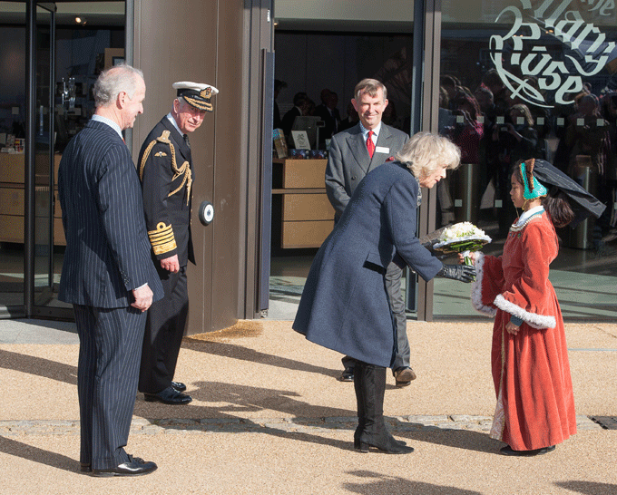 Prince Charles and Camilla greeted at the Mary Rose exhibition