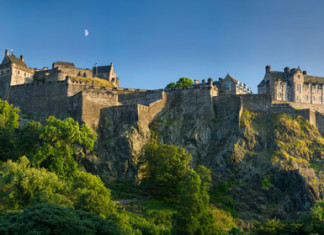 Early evening over Edinburgh Castle, Scotland. Edinburgh Castle history