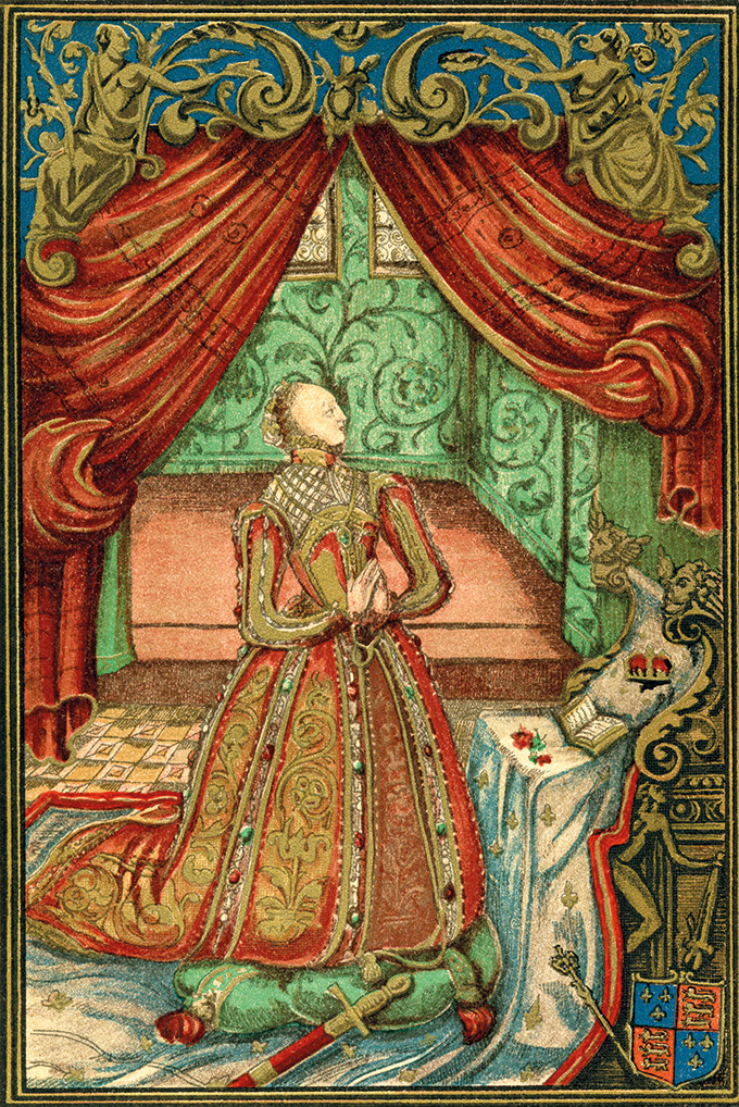 Queen Elizabeth I at prayer, after the frontispiece to Christian Prayers, 1569