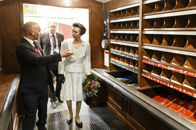 The Princess Royal takes a ride on the Mail Rail. The Princess Royal explored the quirky history of the most royal of British institutions, the Royal Mail, and discovered the origins of the world's earliest social network: the post. Credit: Miles Willis/Getty Images for The Postal Museum) | Princess Anne opens the Postal Museum and Mail Rail