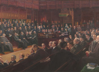 House of Commons 1914, oil on canvas by Leopold Braun, WOA 2949 Credit: Palace of Westminster Collection. www.parliament.uk/art | Parliament and the First World War | Westminster | Houses of Parliament