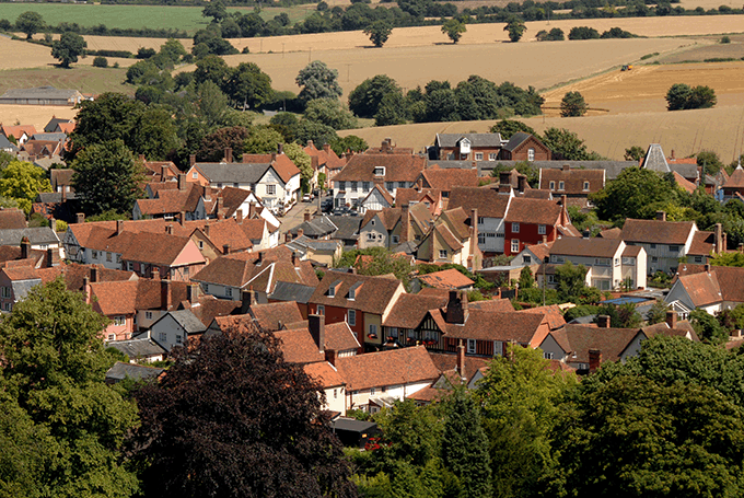 Aerial view of medieval Lavenham, Suffolk