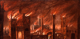 oil painting, fire, great fire, great fire of london, london, museum of londo