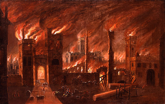 oil painting, fire, great fire, great fire of london, london, museum of londo