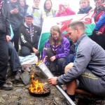 Scouts chosen from communities local to Snowdon used a ferrocerium rod, struck against a rough steel surface, to create the sparks that created the Welsh National Flame, close to the peak of Snowdon.
