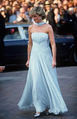 Princess Diana in a dress inspired by Grace Kelly’s dress in Hitchcock's To Catch a Thief at the Cannes Film Festival, France. Princess Diana: fashion icon | Diana, her fashion story