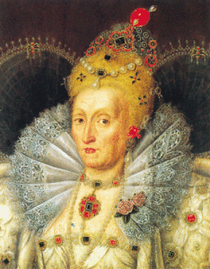 Queen Elizabeth I as depicted in the portrait of her in the Padoga Room in Burghley