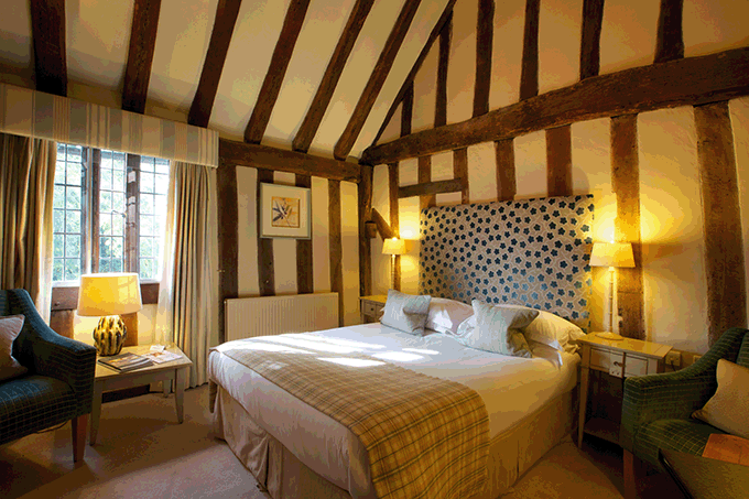 Oak-beamed bedroom at the Swan hotel & Spa, Lavenham. Credit: nicksmithphotography.com