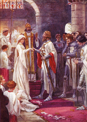 The Marriage of King Arthur and Guinevere, illustration from The Gateway to Tennyson (1910). Credit: Hilary Morgan/Alamy