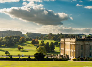 View over the historic Chatsworth House, Derbyshire, England. The house sits in parkland laid out by Capability Brown. Credit: VisitEngland/Rich J Jones