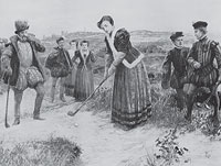 Mary, Queen of Scots, playing golf at St Andrews, 1563