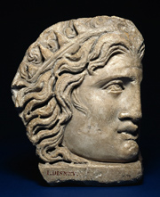 Mask of Helios, fragment of a sarcophagus lid (Roman, AD 301-400)