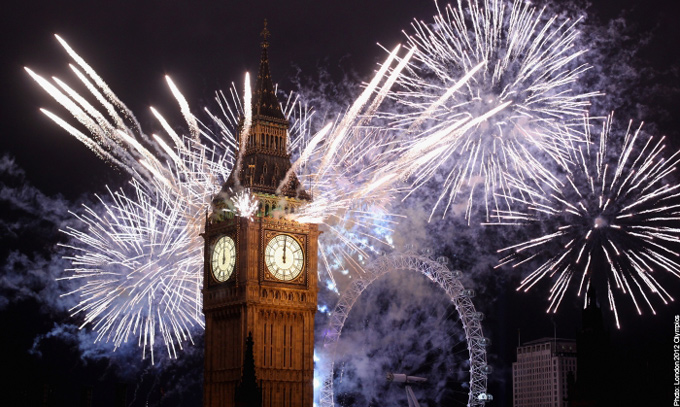 Fireworks on Big Ben for London 2012 Olympics