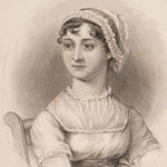 Engraved portrait from A Memoir of Jane Austen by JE Austen-Leigh, on display as part of the Jane Austen by the Sea exhibition, Royal Pavilion, Brighton. Jane Austen 200 anniversary events 2017