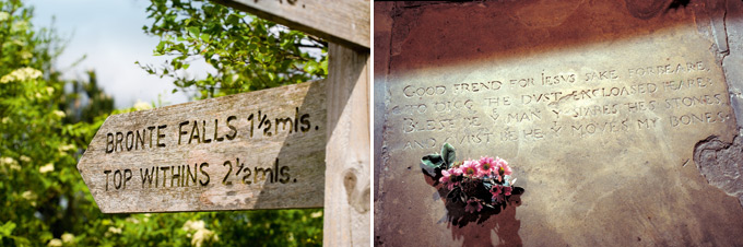 Shakespeare's gravestone in Holy Trinity Church / Signpost near Haworth, Yorkshire